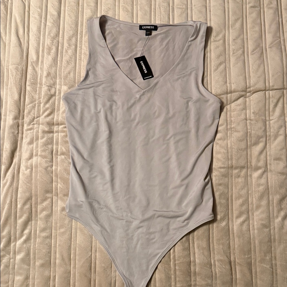 Express Light Gray V-Neck Sleeveless Bodysuit